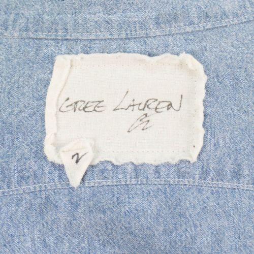 Cotton Bib-Front Distressed Button Down Casual Shirt - Blue