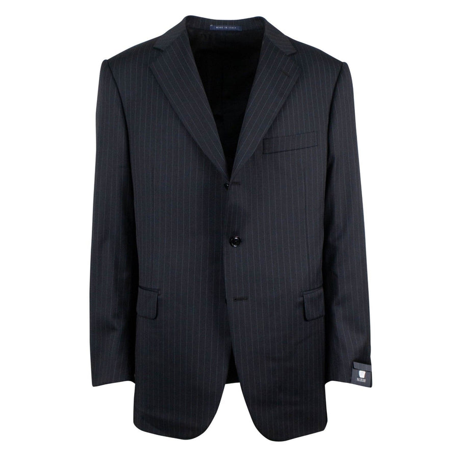 Pin Striped Wool Three Button Suit - Black