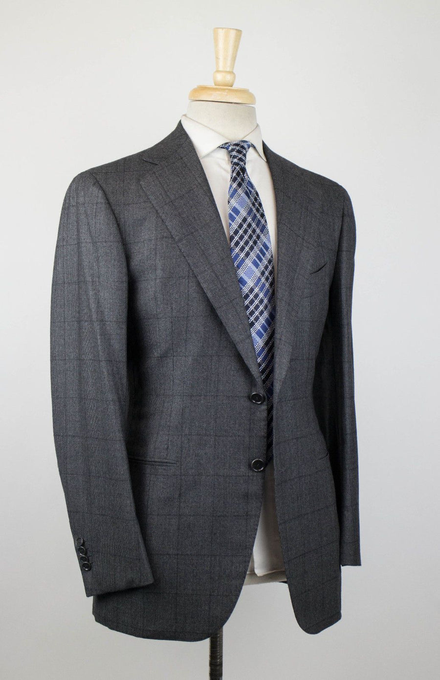 Windowpane Cashmere Blend 2 Button Suit - Gray