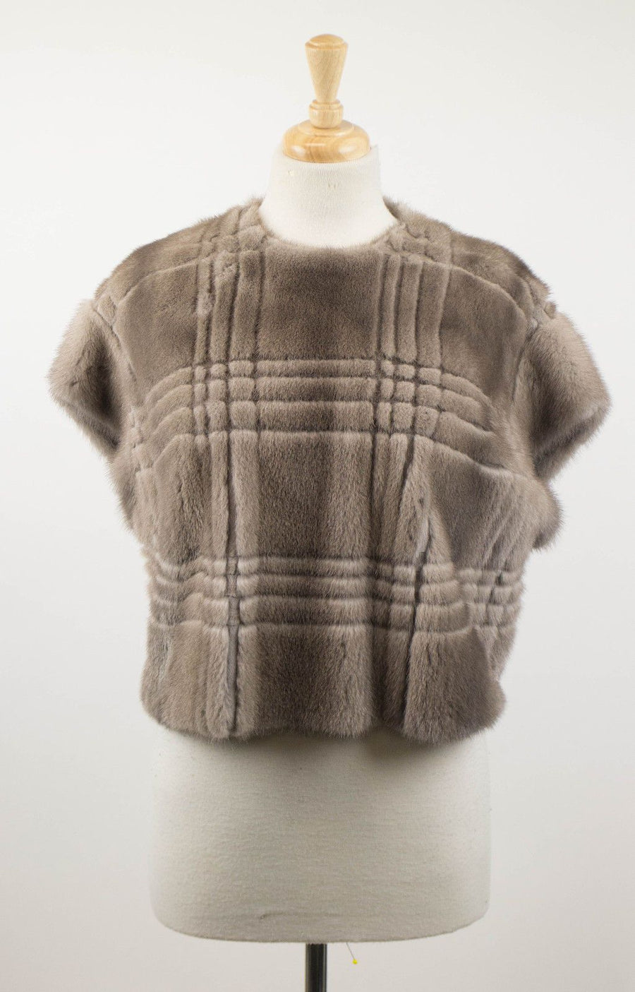 Plaid Mink Fur Jacket Vest - Gray