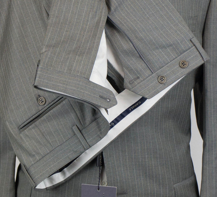 Drop 4 Striped Wool 3 Button Suit - Gray