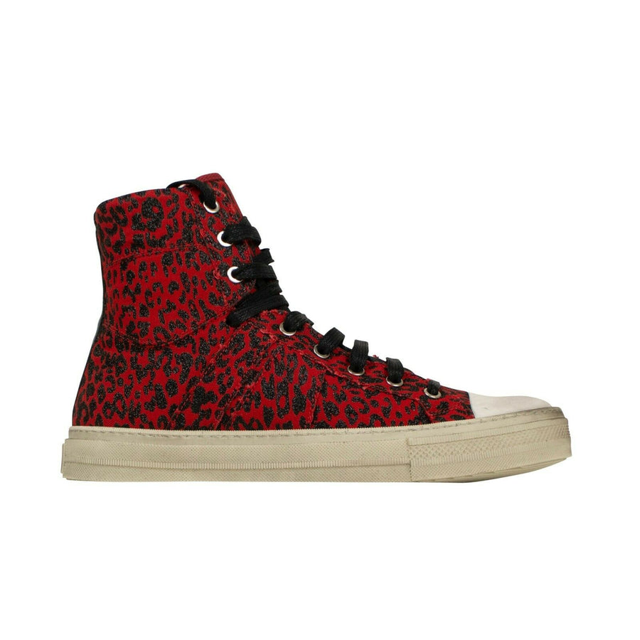 Men's Vintage Glitter Leopard Print High Top Sneakers - Red
