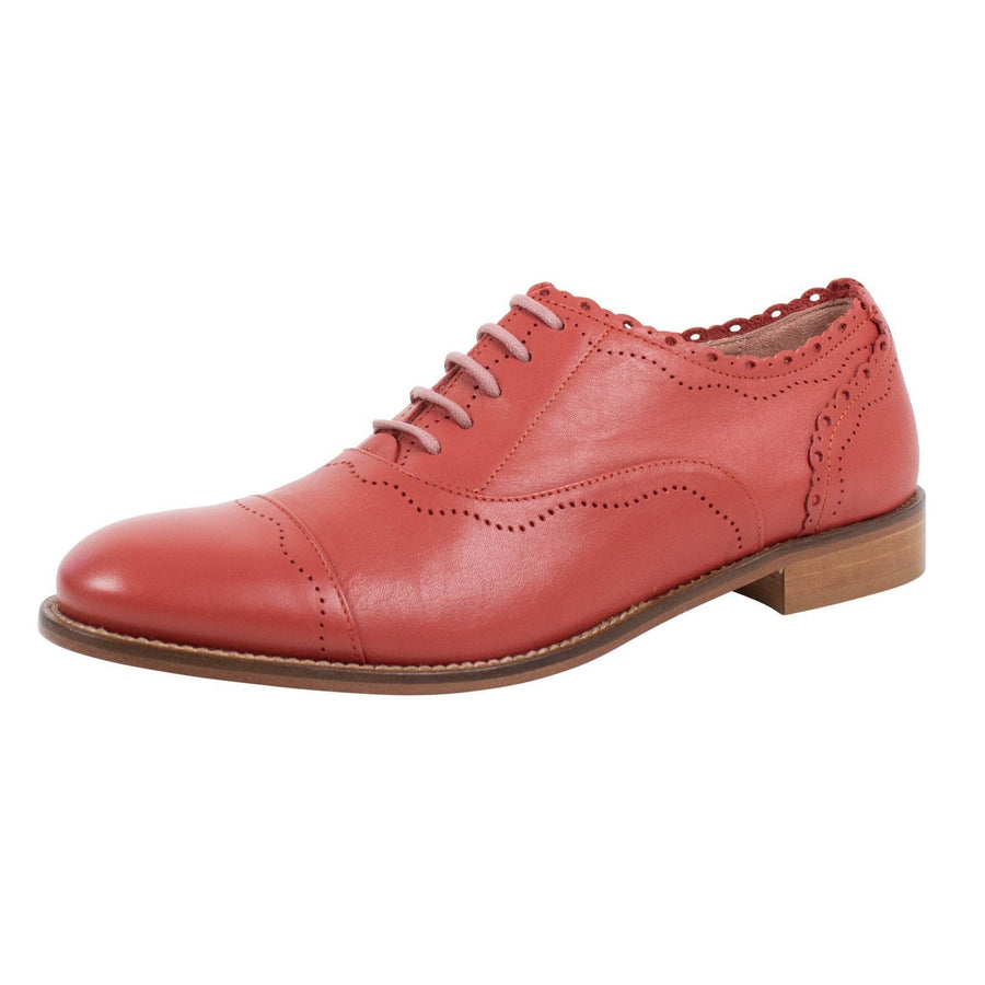 Leather Scalloped Edges Oxford Shoes - Coral