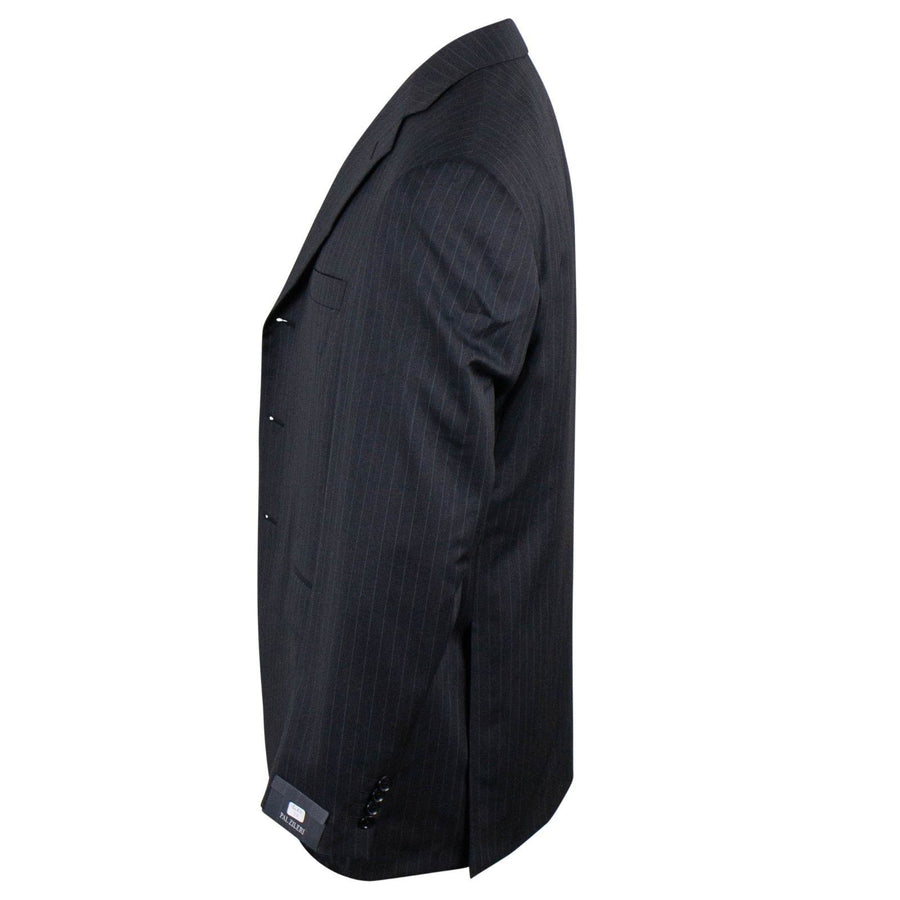 Striped Wool Three Button Suit - Grey