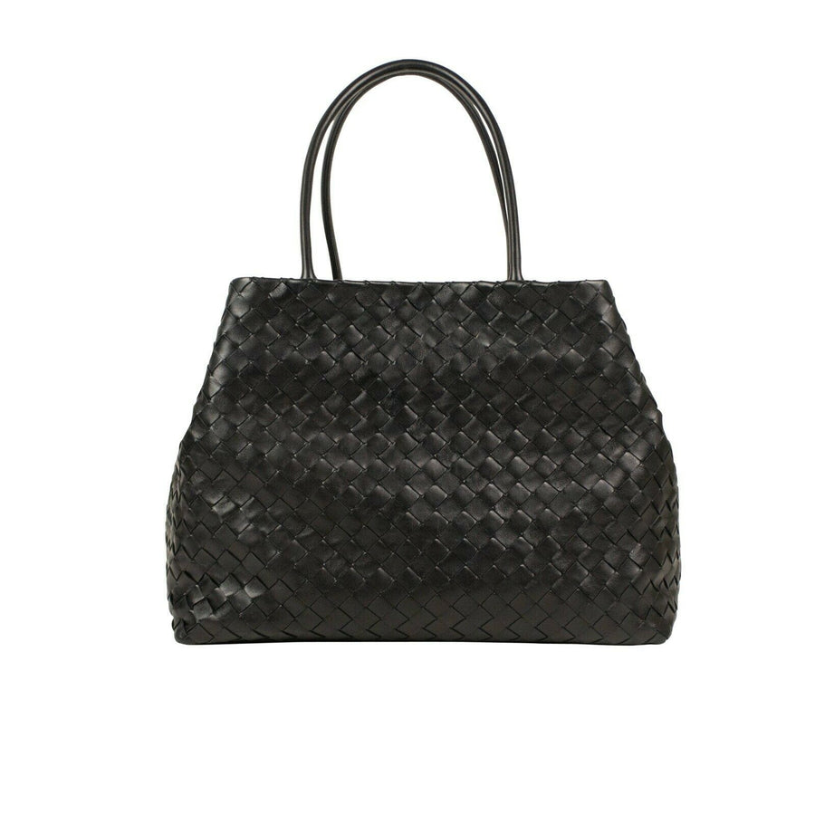 Leather 'Intrecciato' Large Tote Bag - Black