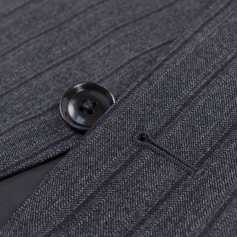 Drop 8 Striped Wool Two Button Suit - Charcoal Grey / Purple