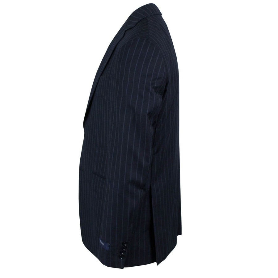 Drop 7 Striped Wool Two Button Suit - Navy