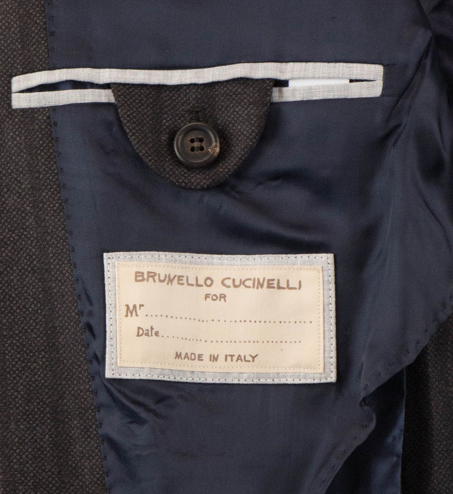 Dark Striped Wool 3/2 Button Suit - Brown