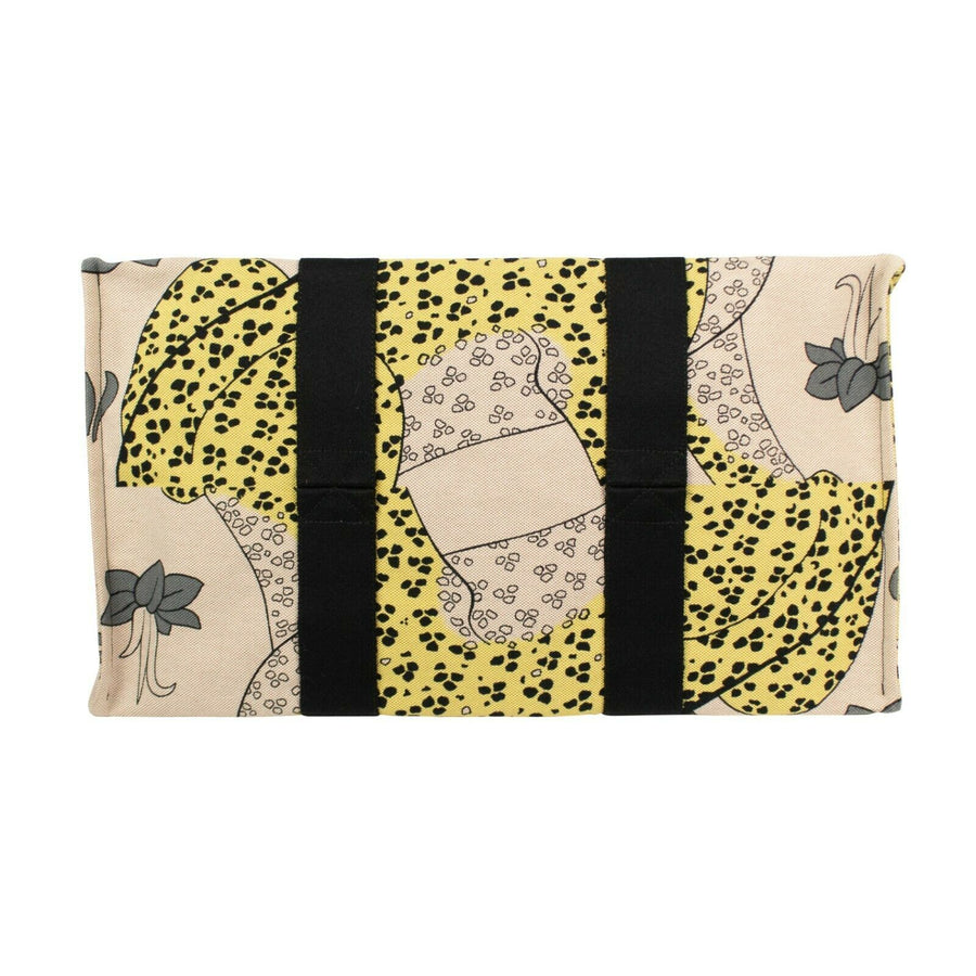 Cotton Leopard Print Large Beach Bag - Beige