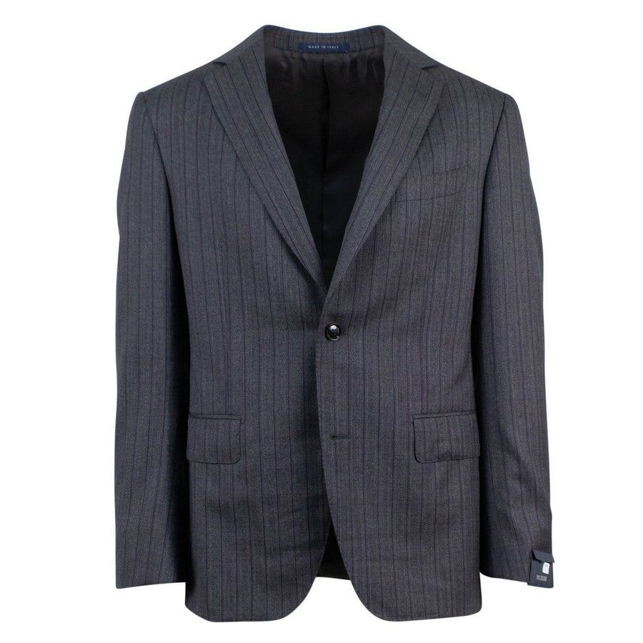 Drop 8 Striped Wool Two Button Suit - Charcoal Grey / Purple