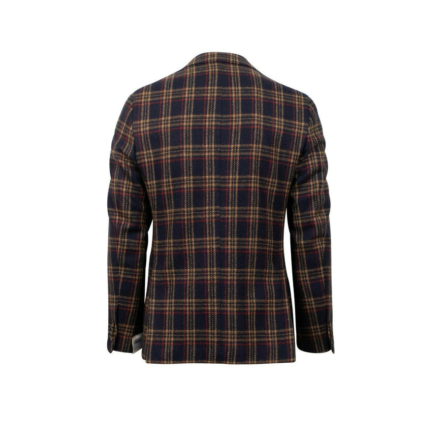 Drop 7 Plaid 3 Roll 2 Button Wool Sport Coat - Navy Blue