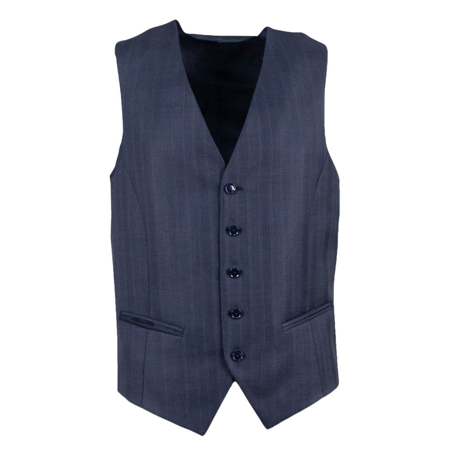 Drop 8 Striped Wool Two Button Three Piece Suit - Blue