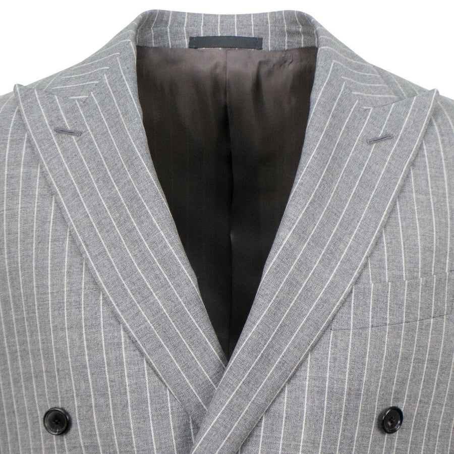 Drop 7 Striped Wool Double Breasted Slim/Trim Fit Suit - Gray