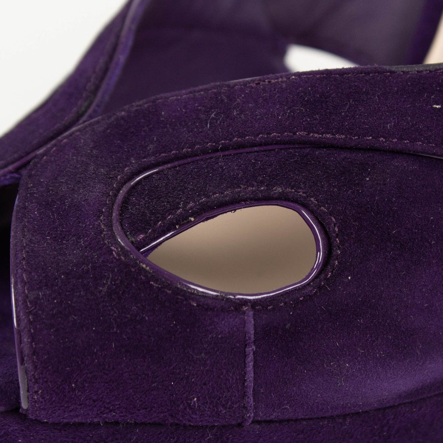 Suede Open Toe Cutout Sandal Pumps - Purple