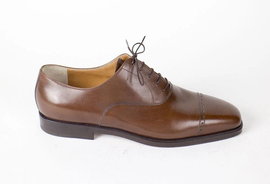 Leather Lace Up Cap Toe Oxfords - Brown
