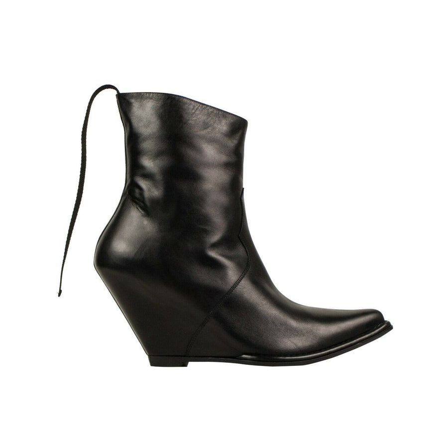 Leather Western Low Boots - Black
