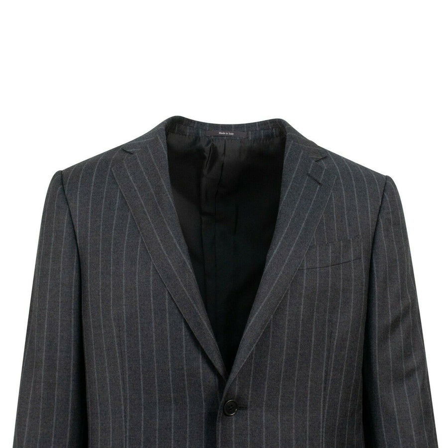 Striped Wool Two Button Suit - Gray