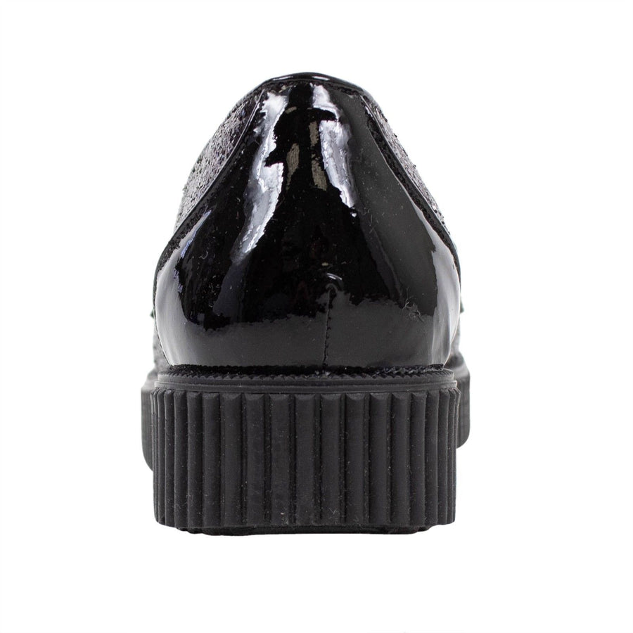 Leather Glitter Thick Sole Penny Loafer Flats - Black