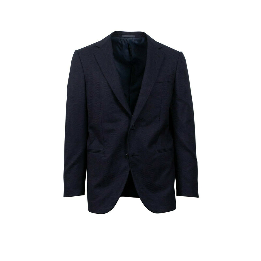 Drop 8 Plaid 3 Roll 2 Button Wool Blend Sport Coat - Navy Blue