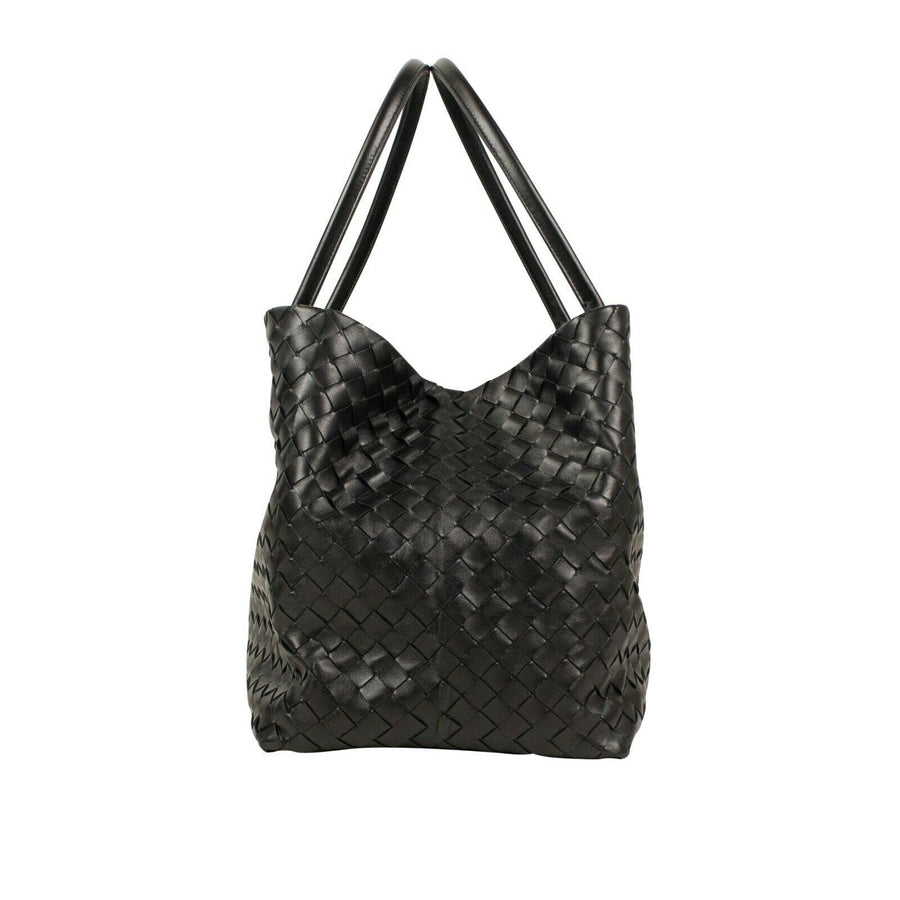 Leather 'Intrecciato' Large Tote Bag - Black