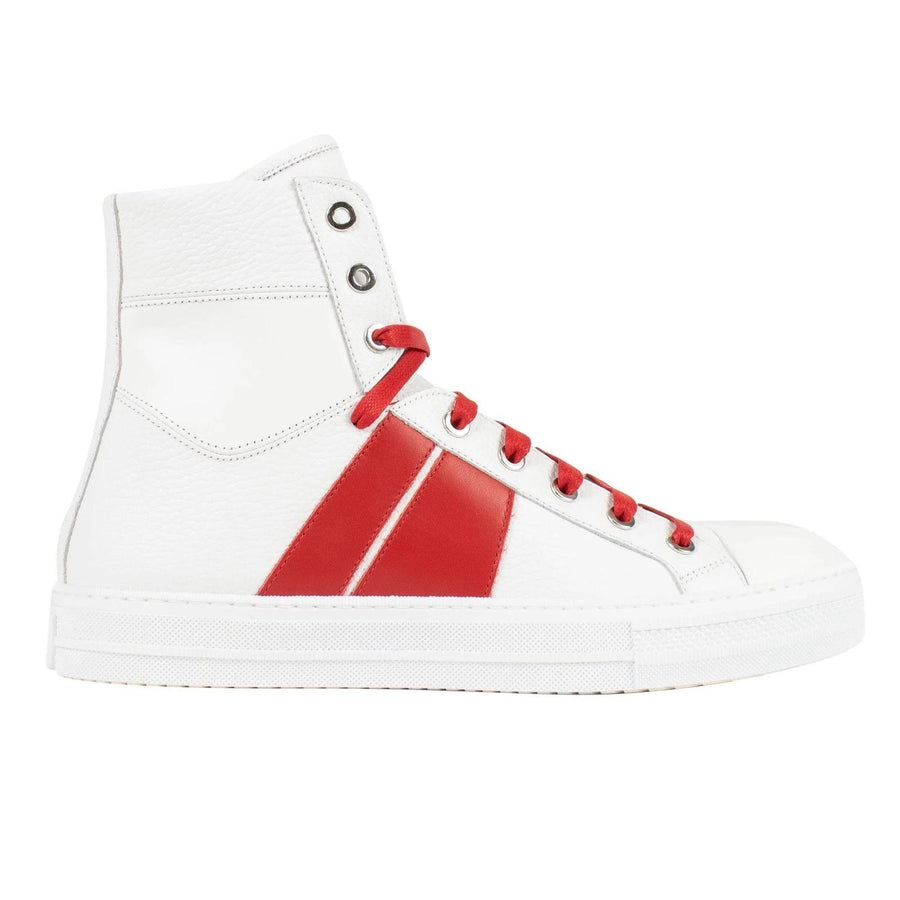 Men's Amiri Sunset Leather High Top Sneakers - White / Red
