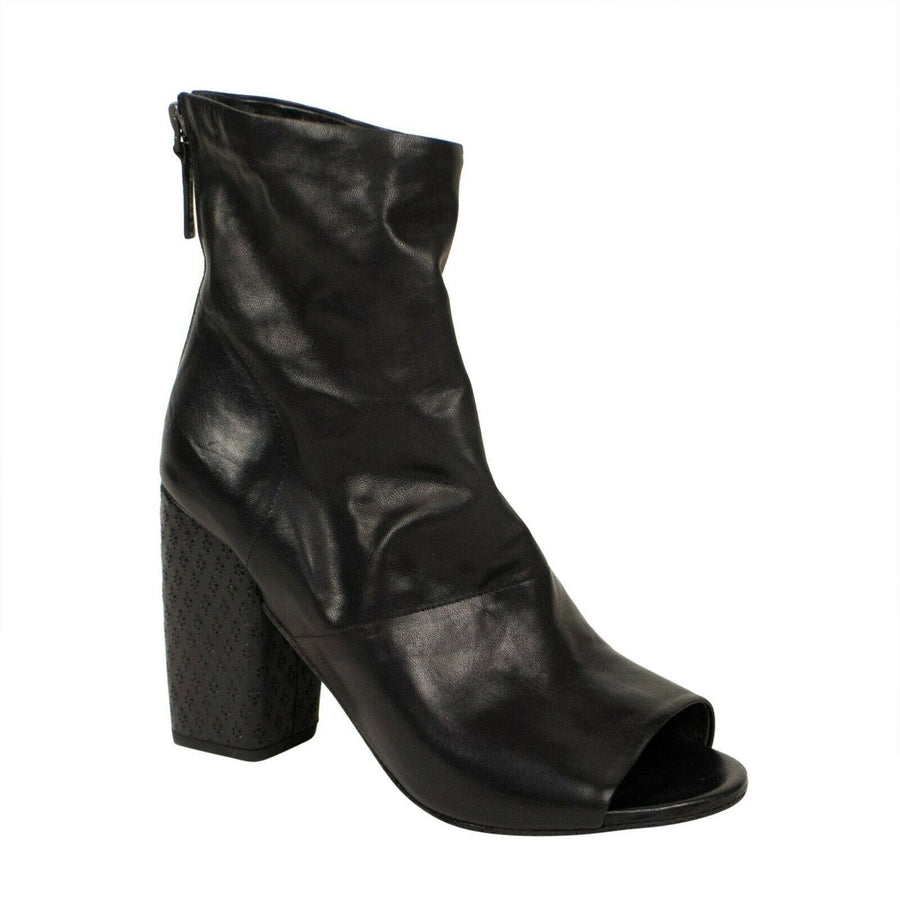 Open Toe Leather Ankle Boots - Black