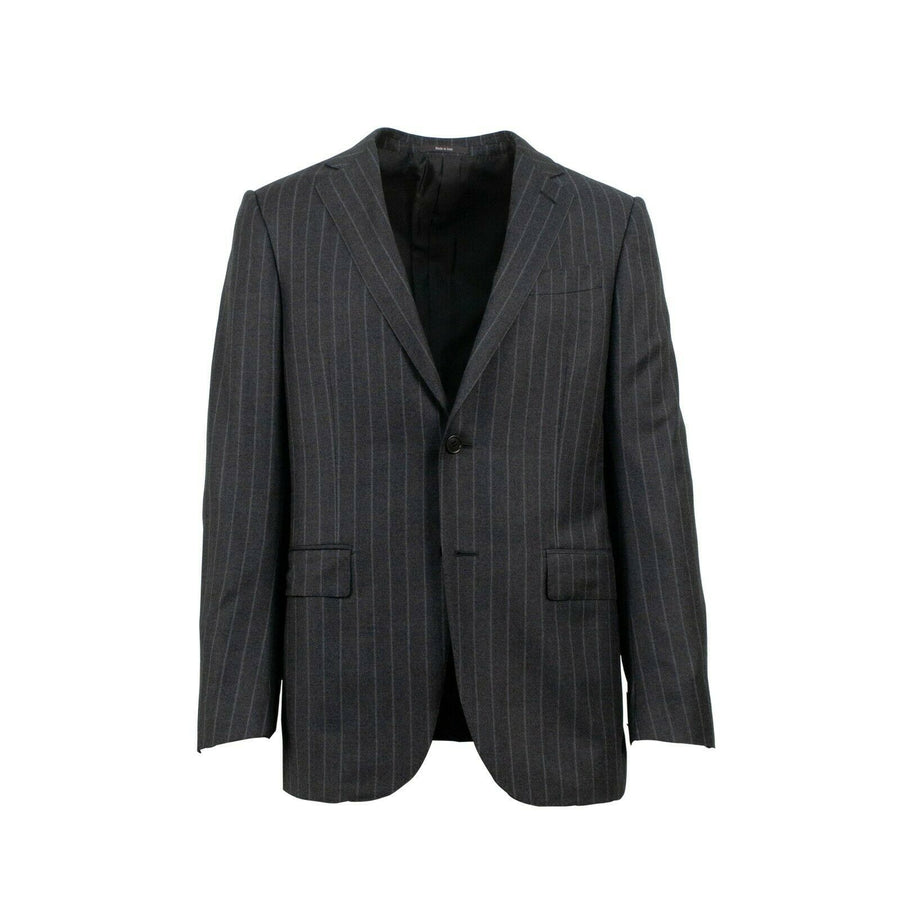 Striped Wool Two Button Suit - Gray