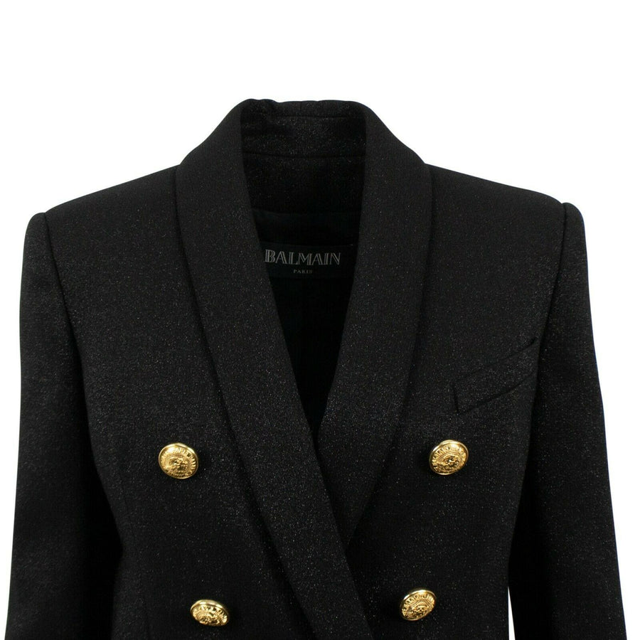 Metallic Wool Double Breasted Blazer - Black