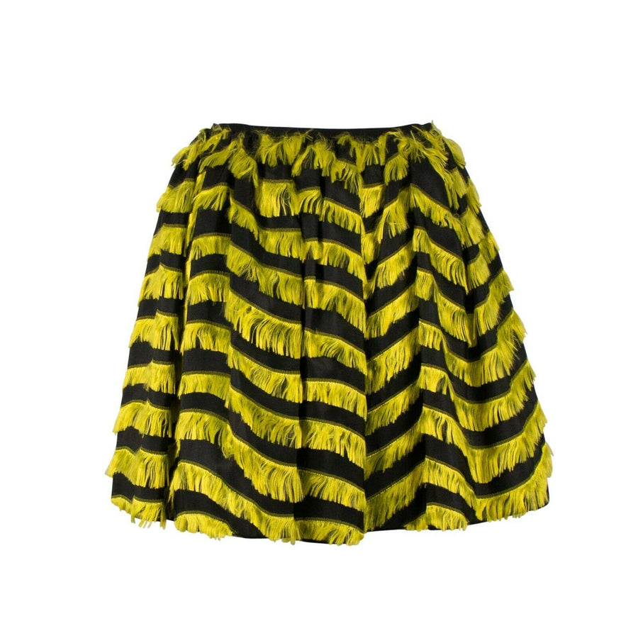 Elastic Waist Fringe Mini Skirt - Yellow / Black