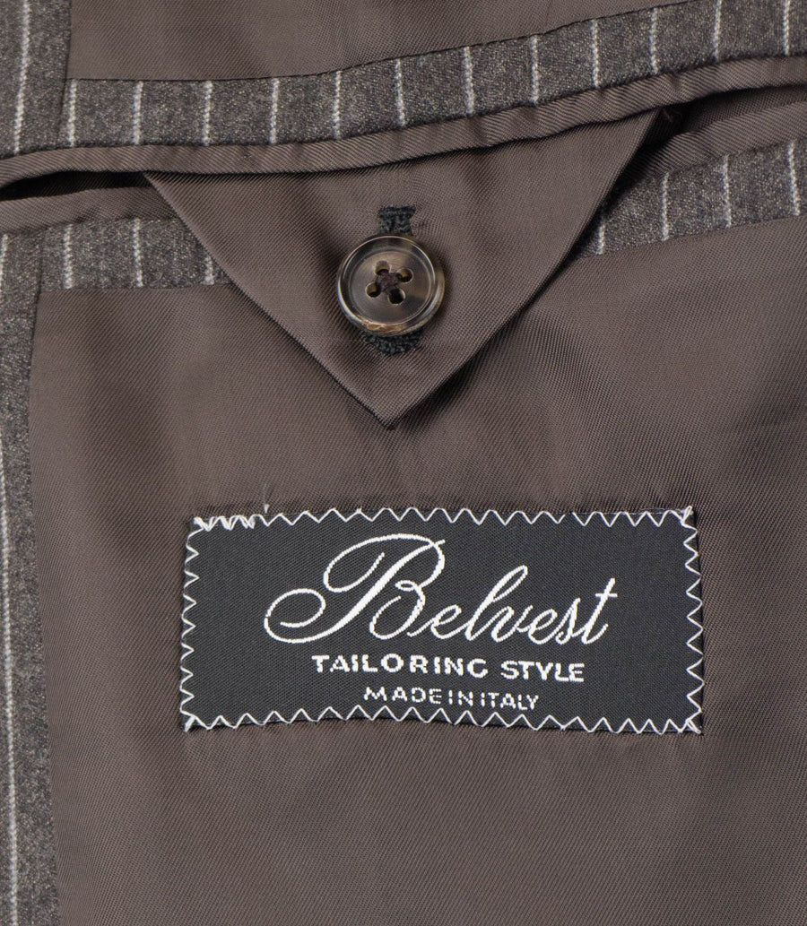 Striped Wool 2 Button Suit - Brown