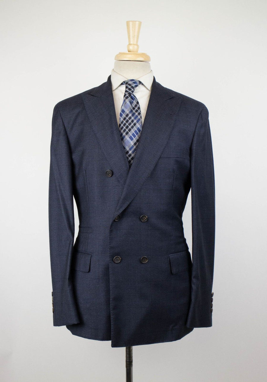 Plaid Wool Double Breasted Sport Coat - Blue