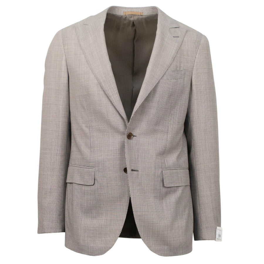 Drop 8 Houndstooth Wool 3 Roll 2 Button Slim Fit Suit - Brown