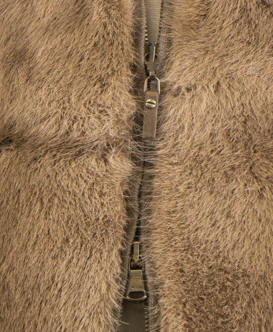 Mink Fur Zipped Jacket - Brown