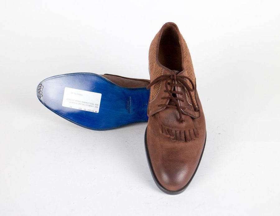 Wool & Leather Tweed Fringe Oxfords - Brown