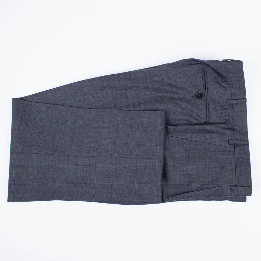 Windowpane Wool Two Button Suit - Charcoal Gray / Blue
