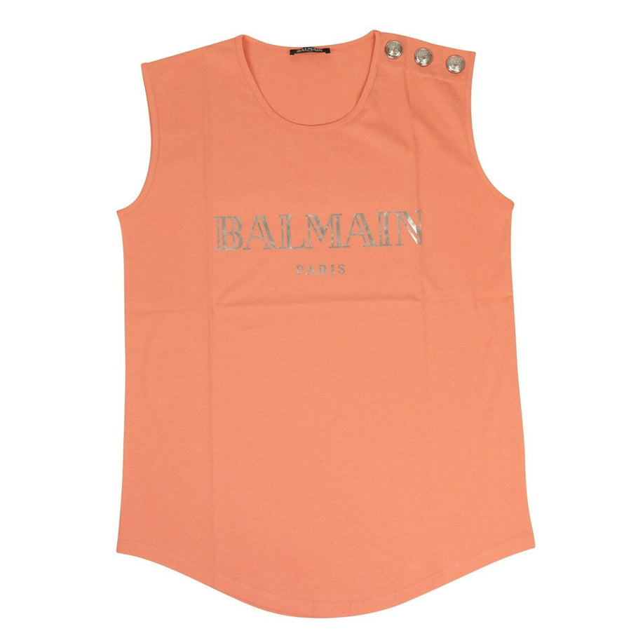 Sleeveless Cotton Logo T-Shirt - Peach