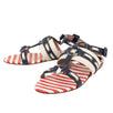 Leather Striped Ankle Strap Sandal - Navy / Red / White