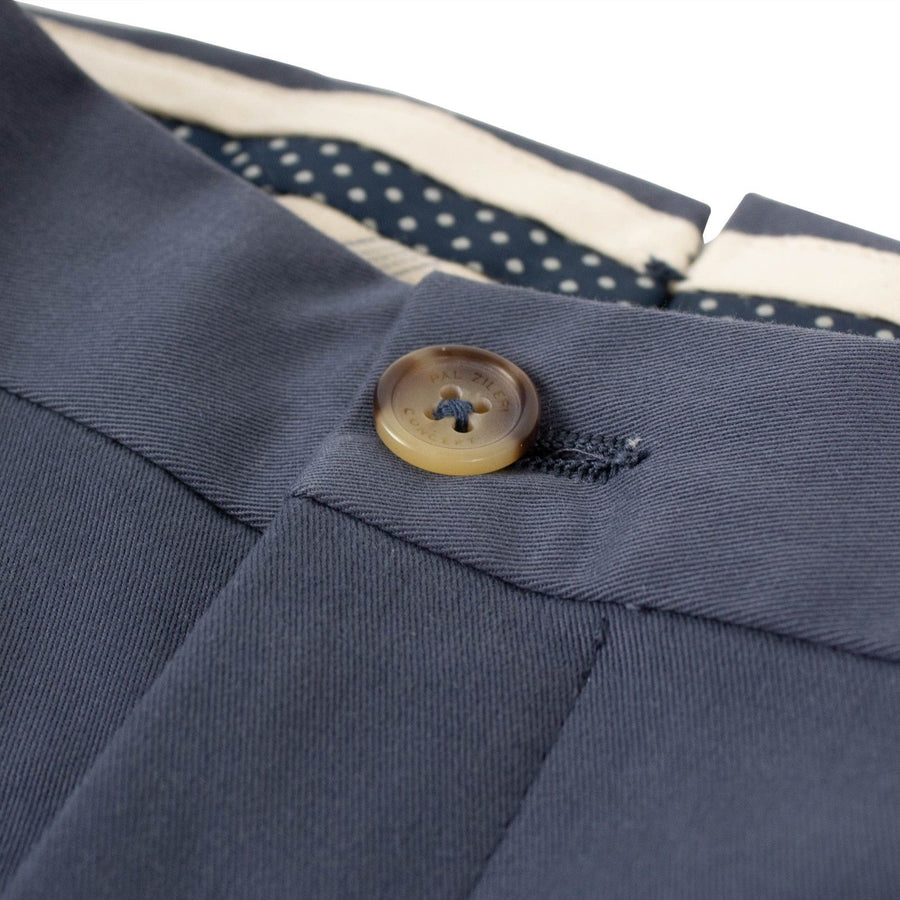 Blue Cotton Blend Dress Pants