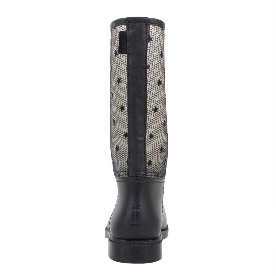 Star Design Mesh Rubber Rain Boots - Black