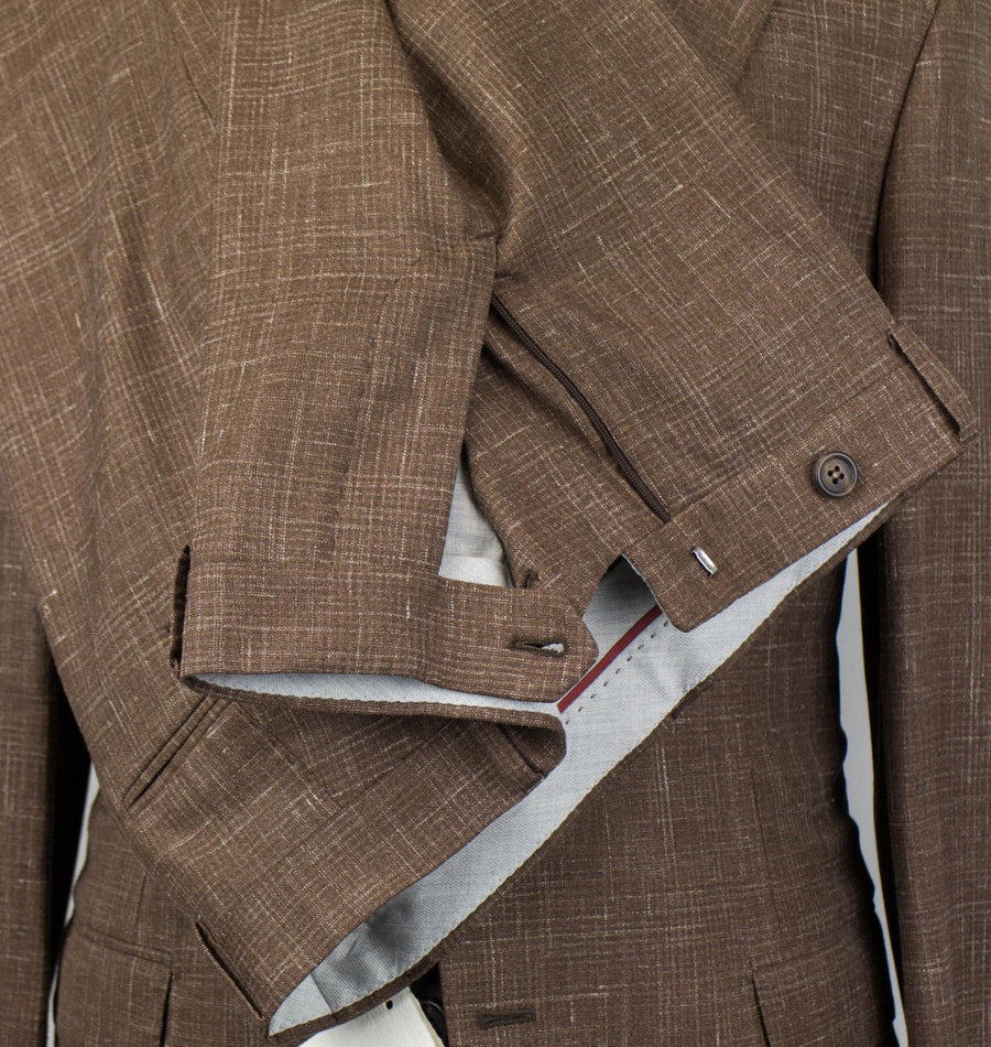 Wool Blend 3 Roll 2 Button Suit - Brown