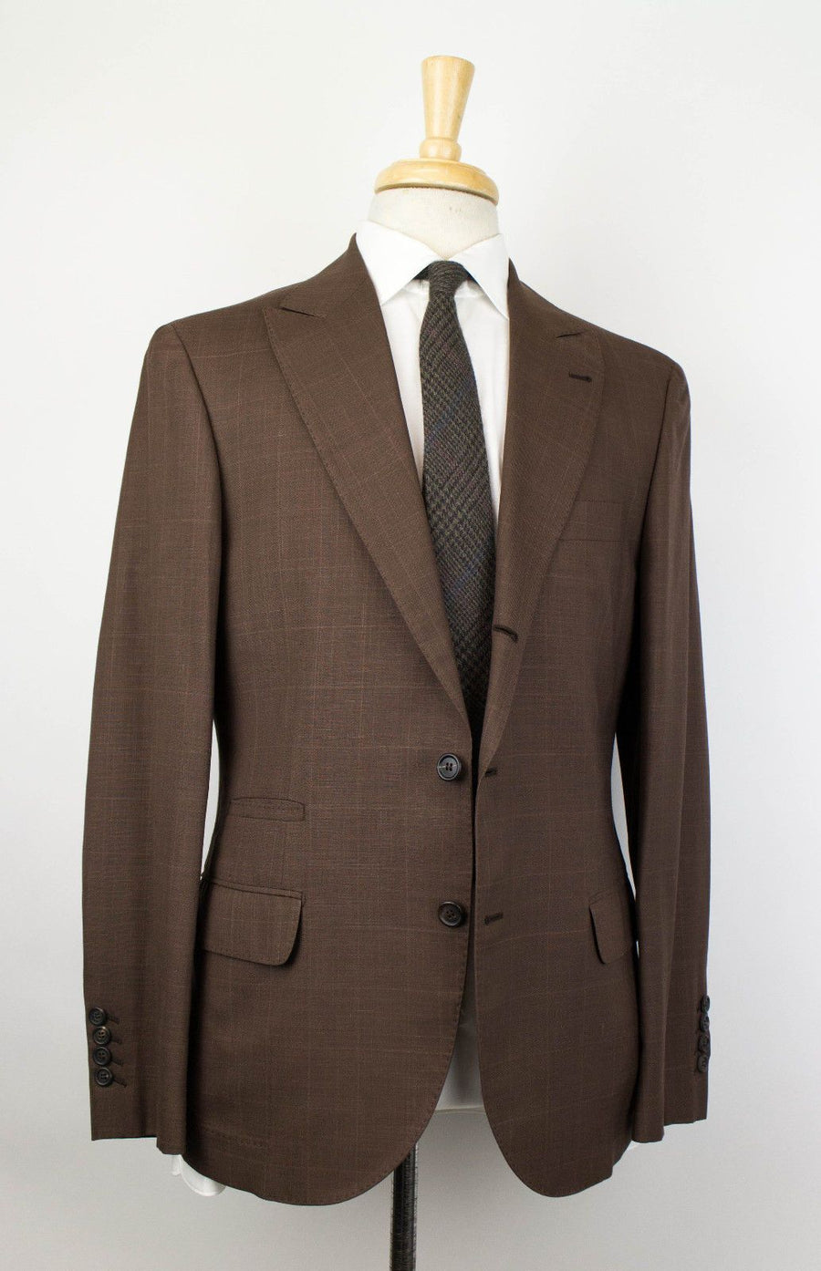 Checked Wool Blend 3 Roll 2 Button Suit - Brown
