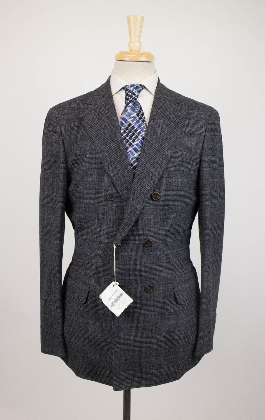 Cashmere Blend Glen Plaid Double Breasted Sport Coat - Gray