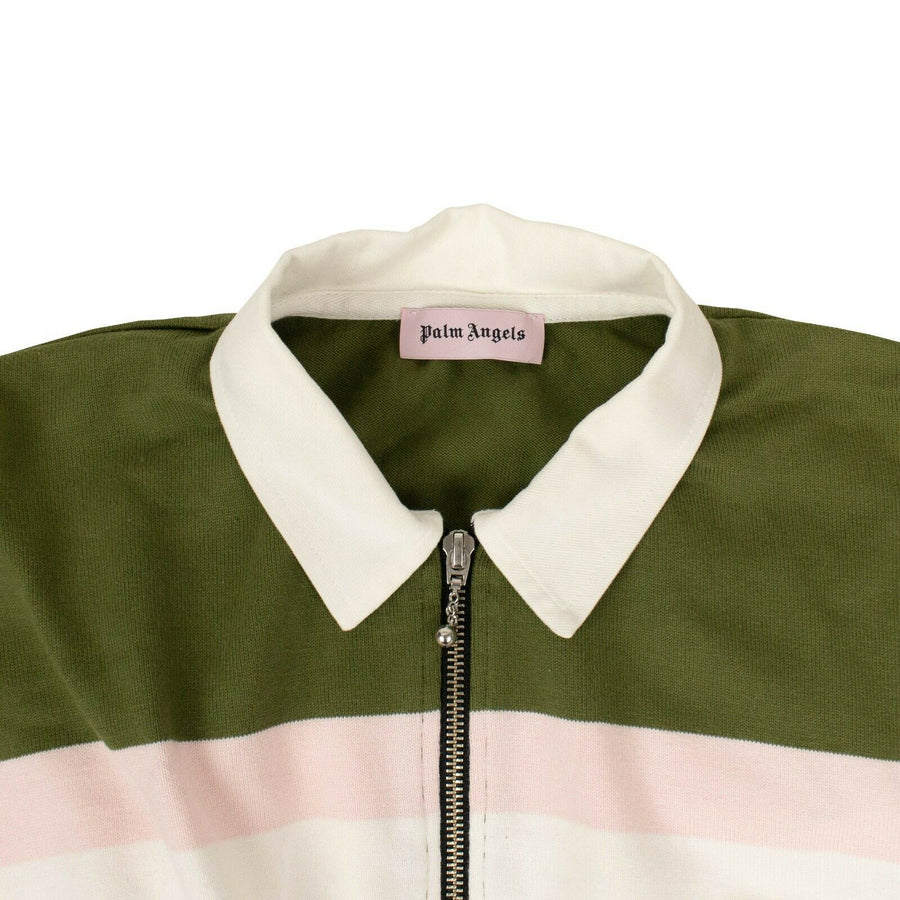 Thick Striped Crop Polo Top - Green/White