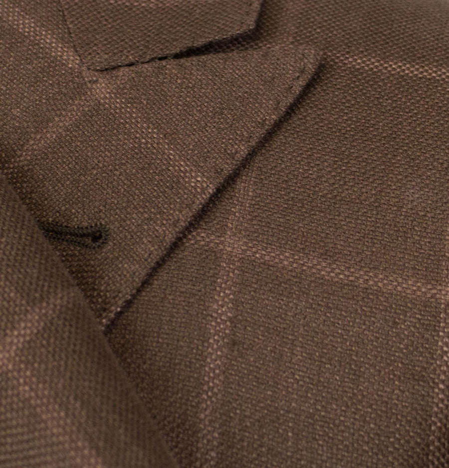Windowpane Wool Blend Double Breasted Suit - Brown
