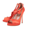 Satin Peep Toe Ankle Strap Bow Pumps - Orange