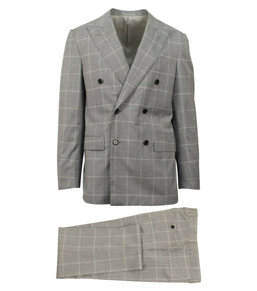 Drop 7 Check Wool Blend Double Breasted Suit - Light Gray