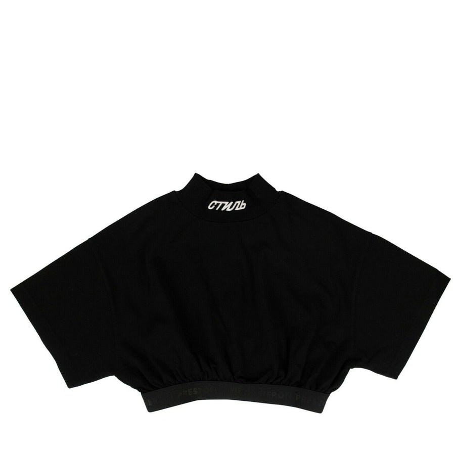 Cropped Turtleneck Short Sleeves T-Shirt - Black