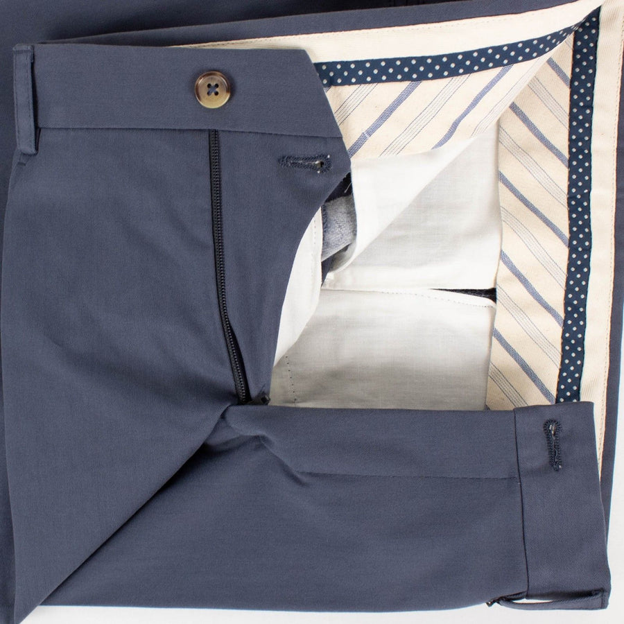 Blue Cotton Blend Dress Pants