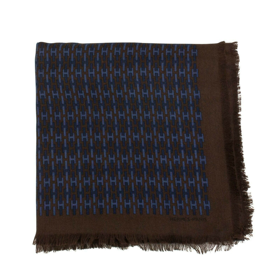 Cashmere Blend H Logo Pattern 140CM Shawl Scarf - Brown