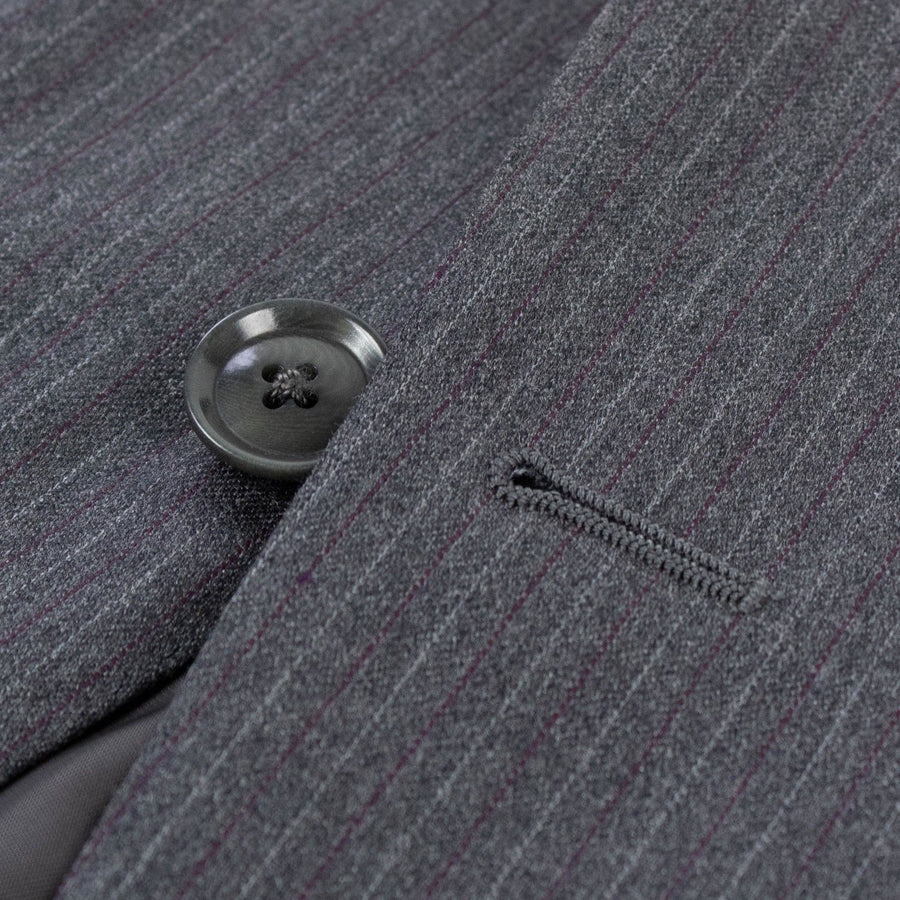 Pinstriped Wool Two Button Suit - Heather Grey